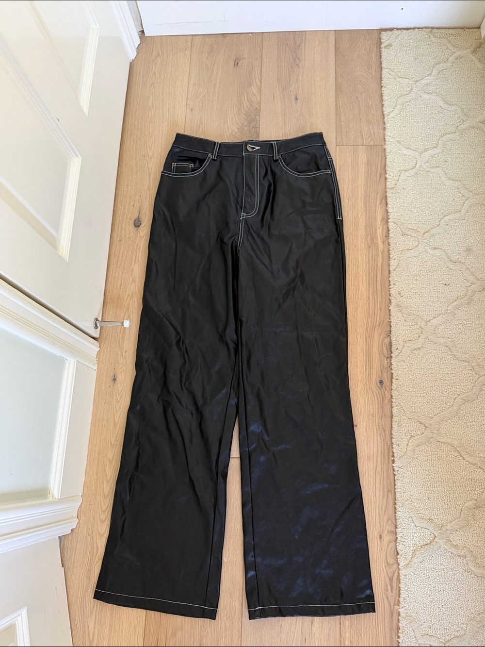 Black Wide Leg Pants with Contrast Stitching